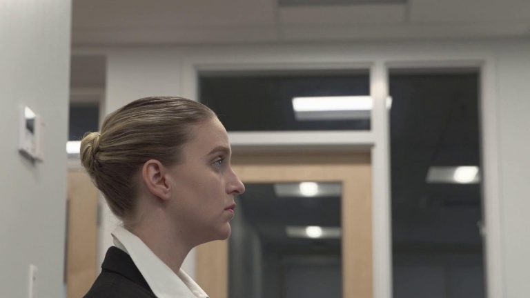 Still from indie short film Cynthetic. Side profile of actor Jenna Hill.